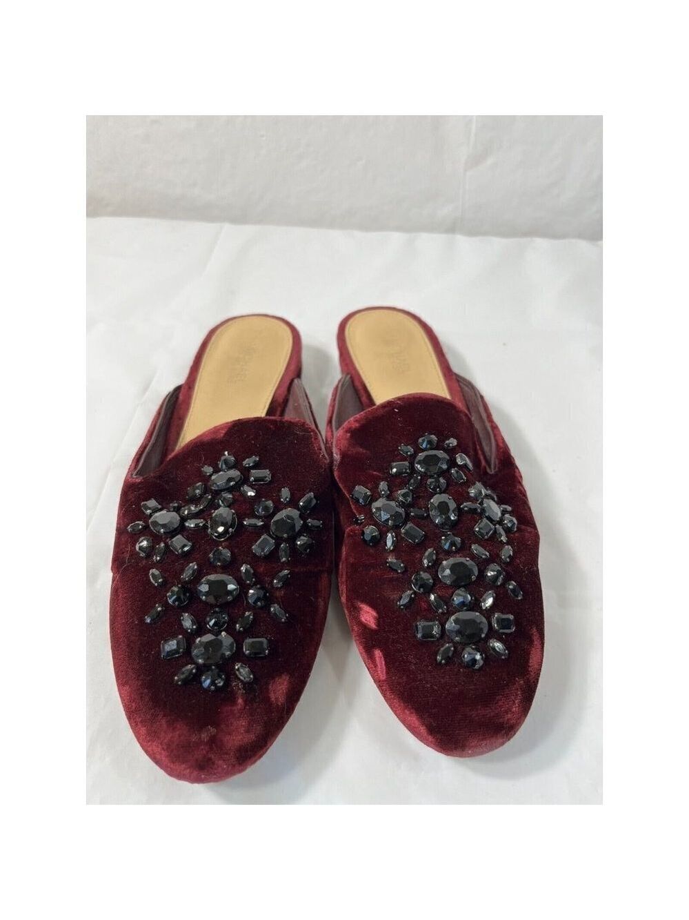 Michael Kors Womens 7.5 Shoes Edie Embellished Velvet Slide Slip-Ons Burgundy - Picture 13 of 14